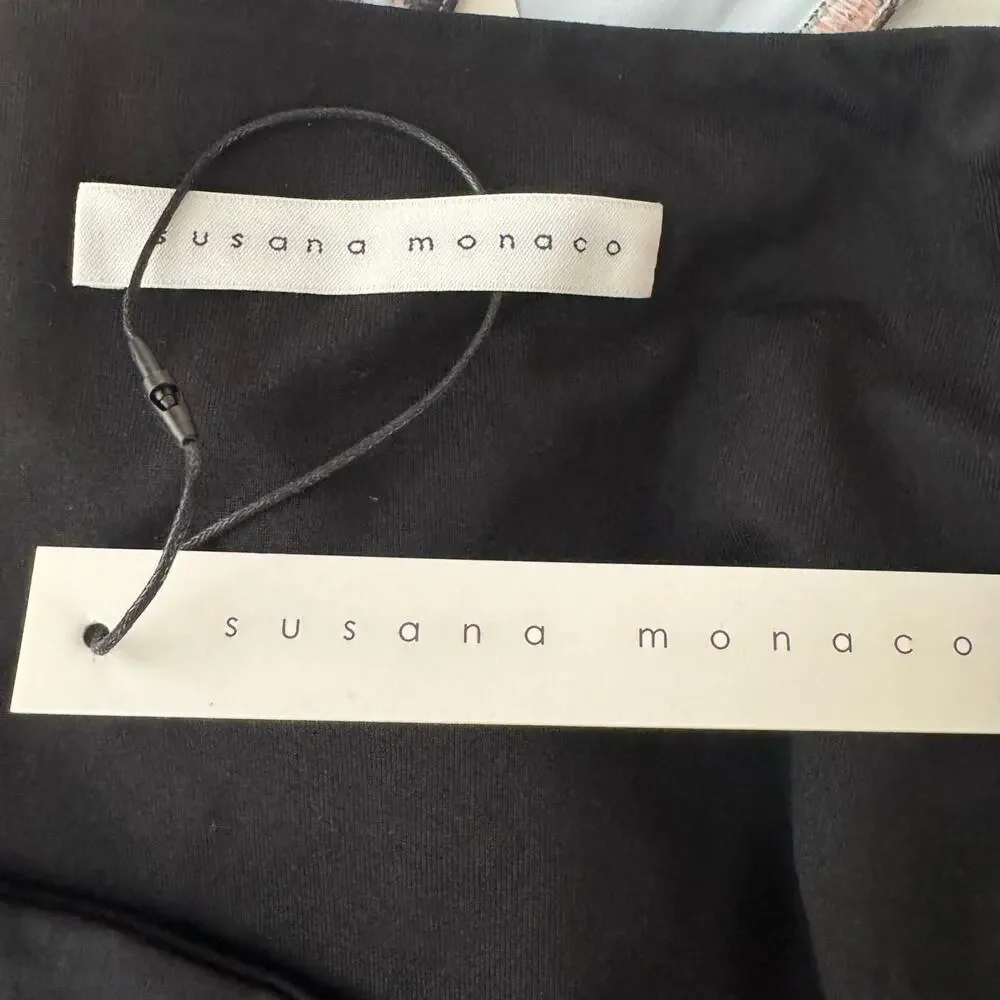 Susana Monaco Micro Square Neck Long Sleeve Crop Top in Black NWT Size Medium